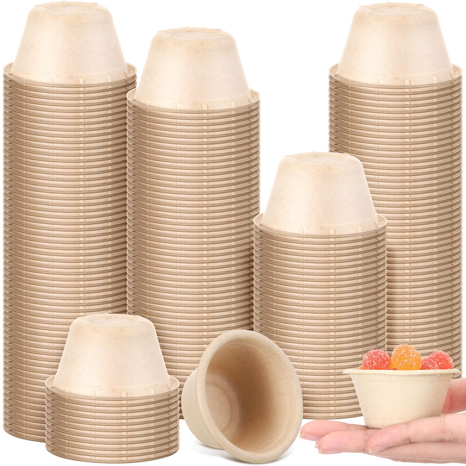 Photo 1 of Sieral 2 oz Natural Bagasse Fiber Cups Disposable Food Sugarcane Small Sample Portion Biodegradable Compostable Tasting Cups Souffle Condiment Sauce Ice Cream Dishes for Party(200 Packs)