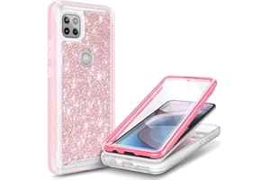 NZND Case for Motorola Moto One 5G Ace (One 5G UW Ace) with [Built-in Screen Protector], Full-Body Protective Shockproof Rugged Bumper Cover, Impact Resist Phone Case (Glitter Rose Gold)