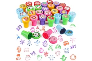 CCINEE 30PCS Christmas Stamps Bright Colored Plastic Xmas Stamp Assorted Self Ink Christmas Stampers with 30 Different Patterns Snowflake Stamp for Kids Christmas Prizes Stocking Filler Party Favor
