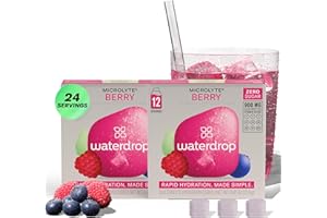 WATERDROP MICRODRINK Waterdrop Microlyte Hydration Cubes, Berry Flavor, Electrolyte Drink Mix with Zinc, Magnesium, Potassium, Calcium & 9 Vitamins, Zero Sugar, Low Calorie, Sports Drink with Electrolytes, 24 Count