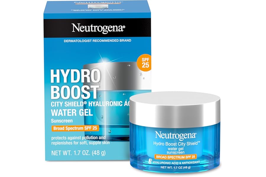 Neutrogena Hydro Boost City Shield Water Gel Face Moisturizer with Broad Spectrum SPF 25, Hydrating Facial Sunscreen with Hyaluronic Acid, Oil-Free and Non-Comedogenic Face Lotion, 1.7 oz