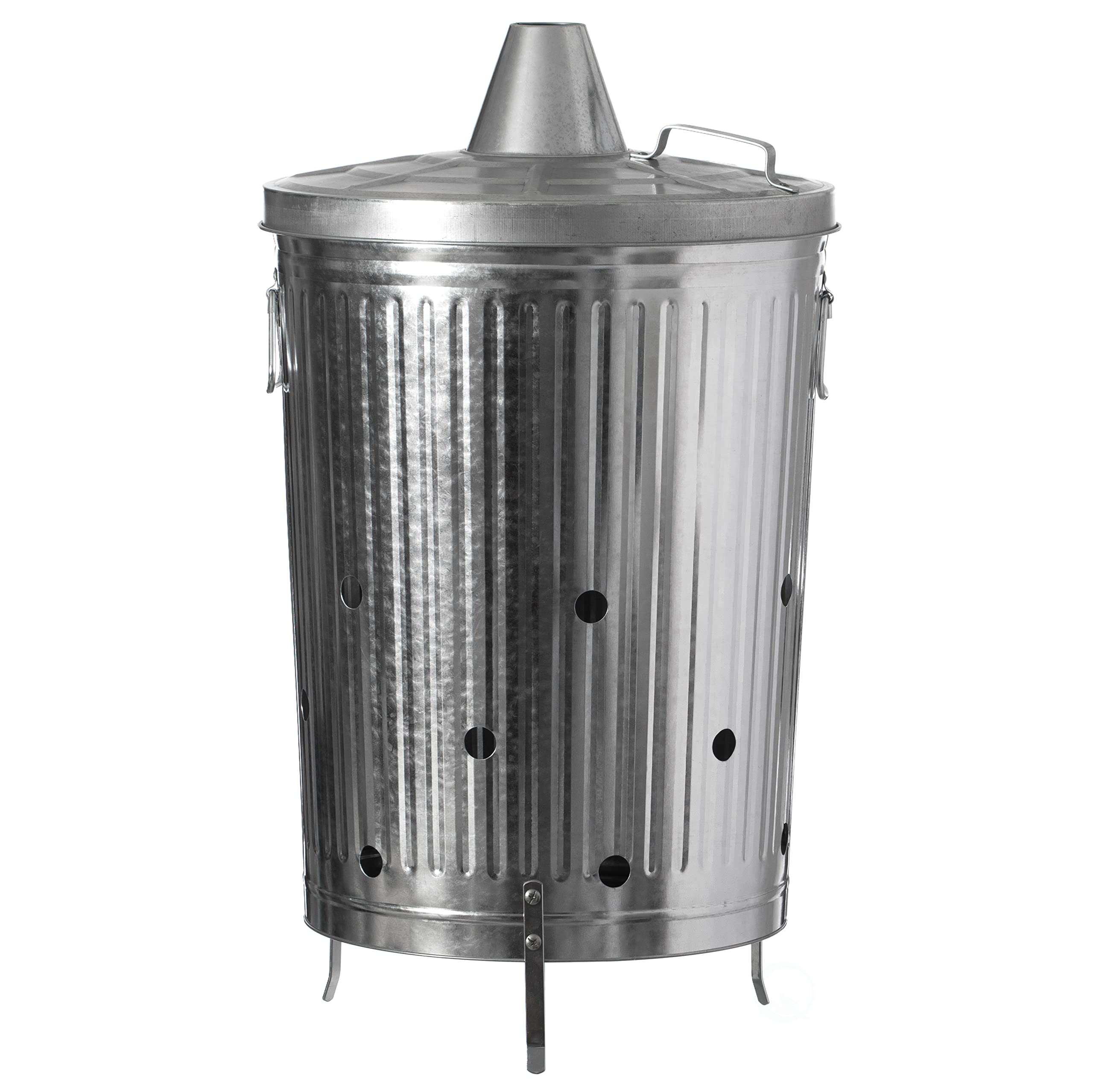Photo 1 of **DENTED**Gardenised 20-Gallon Galvanized Steel Incinerator Can with Lid & Vent Holes, High-Heat Outdoor Burn Bin for Leaves, Paper, Yard Waste & Garden Debris, Silver