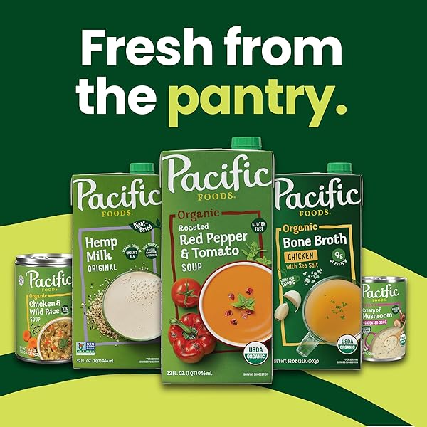 PACIFIC FOODS ORGANIC TOMATO BASIL SOUP, PLANT BASED, 32 OZ CARTON