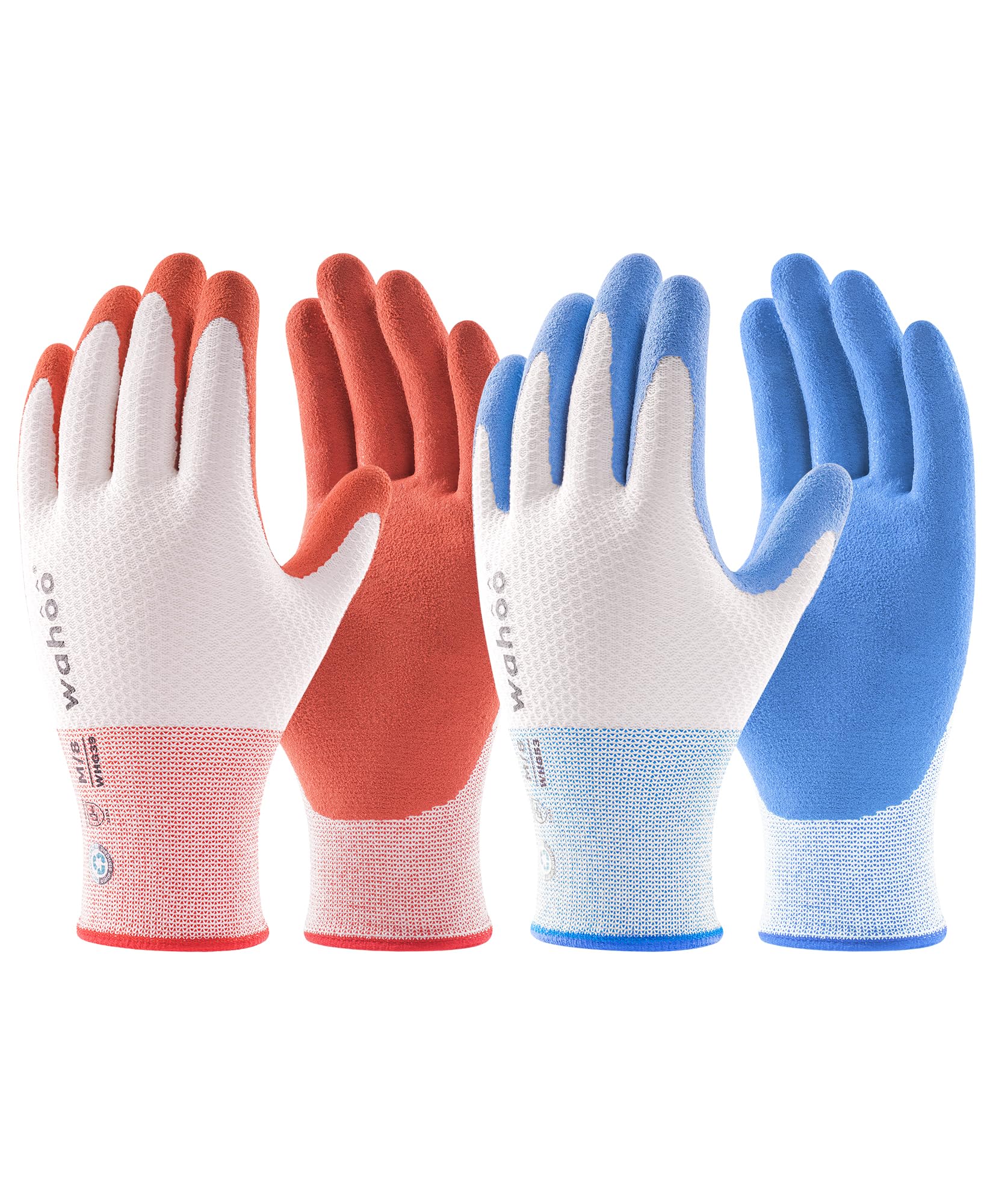 wahoo Gardening Gloves for Women, 2 Pairs Garden Gloves with Latex Palm Coated, Breathable B.COMB AIR Technique, Azure Blue & Pureed Pumpkin, Large