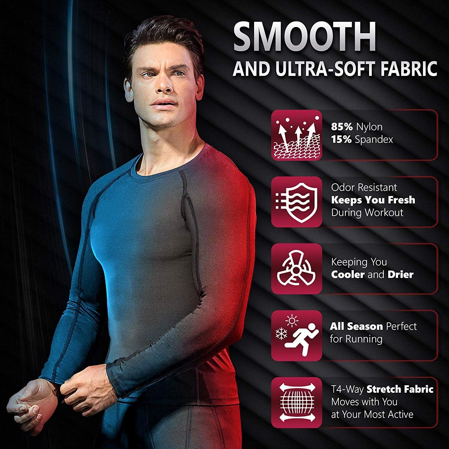 Self Pro Men Thermal Compression Athletic Sports Ultra Soft Fleece Lined Long Sleeve Cold Weather Winter Warm Base Layer Top at  Men’s Clothing store