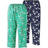 ENJOYNIGHT 2 Pack Women's Capri Pajama Pants Lounge Sleep Bottom with Pockets