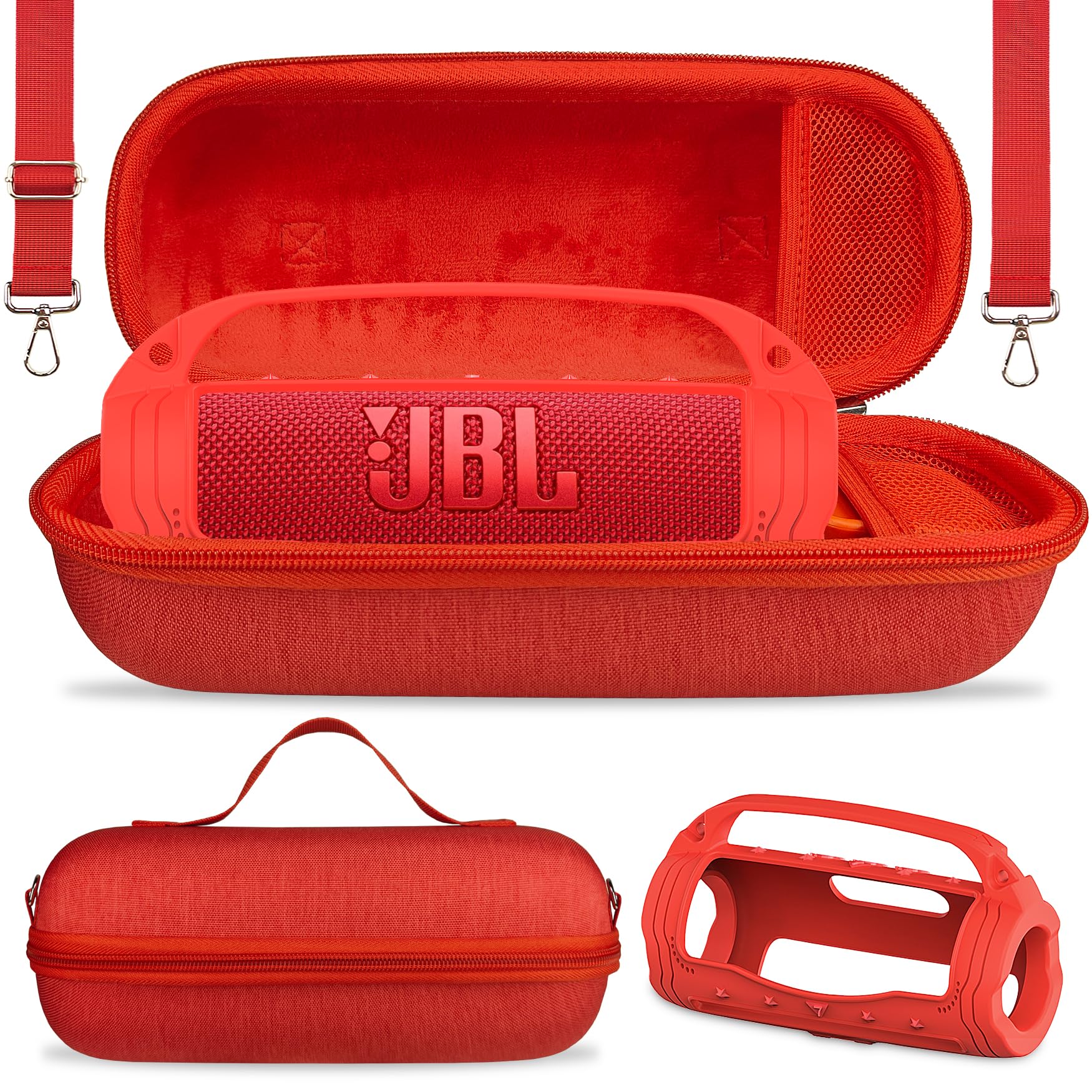 Photo 1 of JCHPINE Silicone Cover and Hard Case for JBL Flip 7 Portable Bluetooth Speaker Accessories, Protection for JBL Flip 7 AI Sound Bluetooth Speaker Silicone Case with Handle (Red)