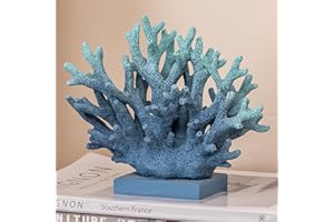 Elegondrar 5.8" H Blue Coral Decor, Resin Coral Statue, Nautical Decorations for Home, Beach/Coastal/Ocean Themed Cabinet Shelf Tabletop Decor