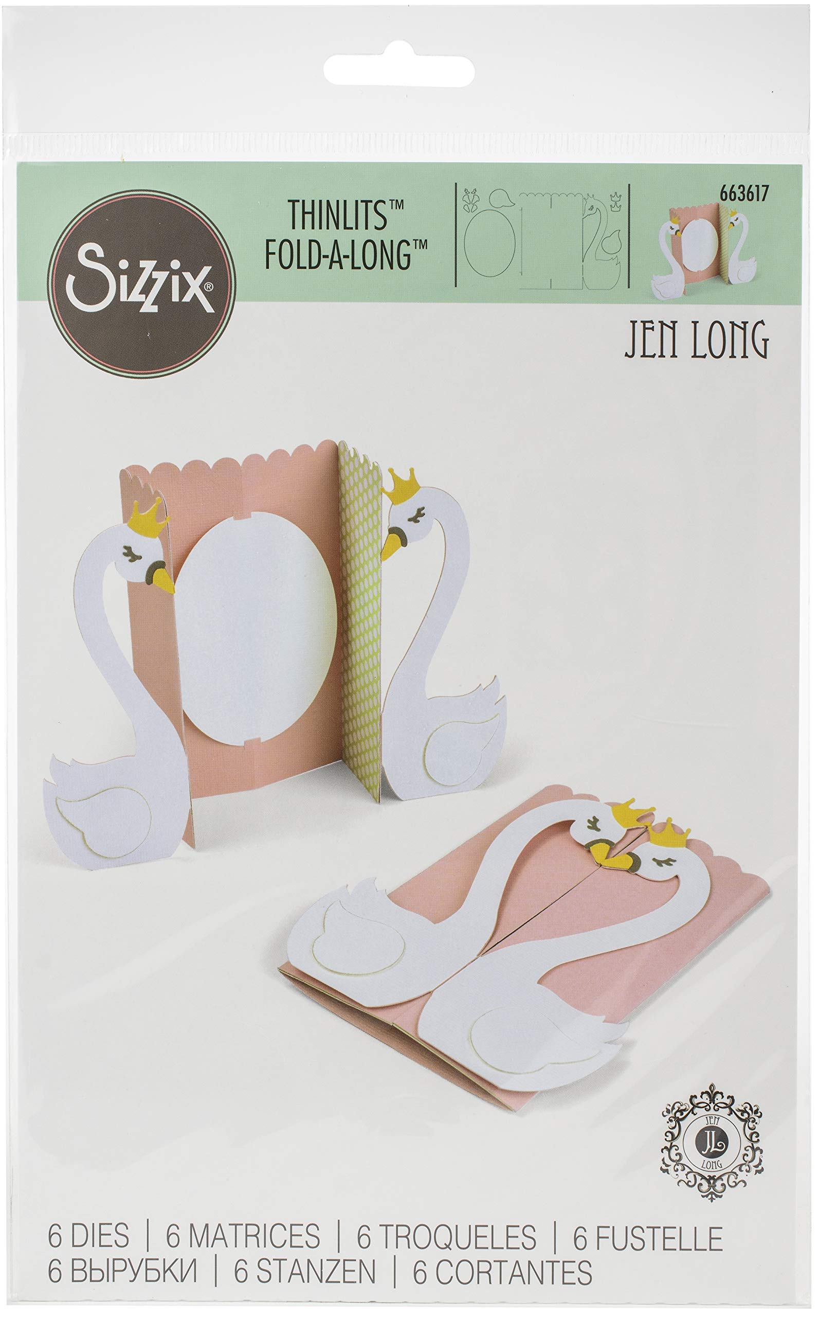 Sizzix Thinlits Die Set 6 Pack 663617 Card Swan Fold Jen Long, Multi-Colour, One Size