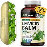 BIO KRAUTER® Lemon Balm Сapsules for Natural Calming & Sleep Support - Pure Vegan Lemon Balm Extract 1500 mg Melissa Officinalis - Used for Digestion & Relaxation, 250 Capsules 83 Days of Supply