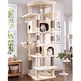 Globlazer 74in Heavy Duty Cat Tree Tower for Indoor Cats Large Adult, S74 | Sturdy Cat Tower with 7 Scratching Posts, 2 Widened Padded Condos for Big Cats, Dual-Ear Baskets, Enlarged Perch
