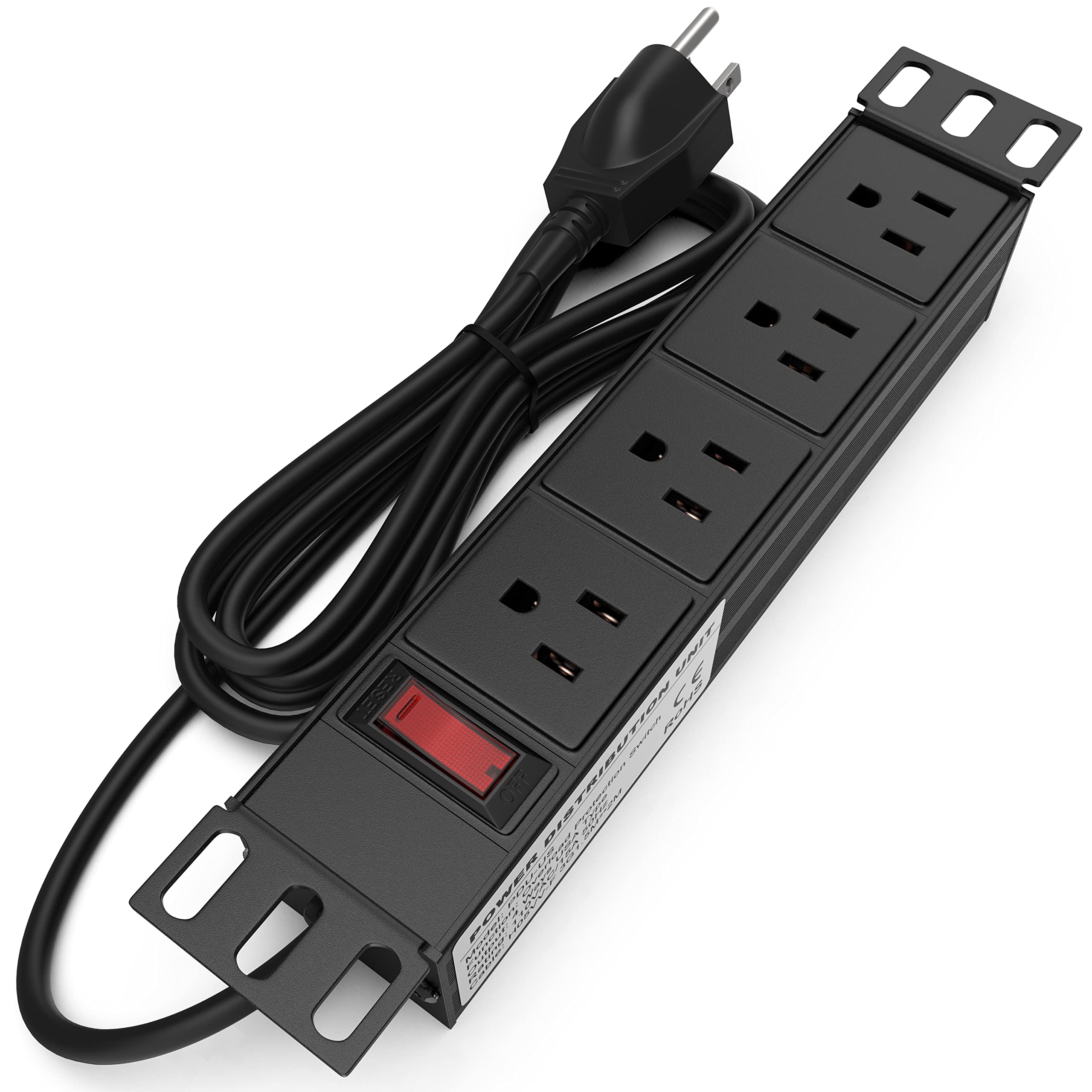 Photo 1 of 10" Rack PDU - 1U (4 Outlet) Power Distribution Unit 10 inch for Mini Racks w/Protection (110V/15A 6ft Cable) Network Cabinet Rackmount Power Strip (in Wall, Desk or Server Rack Mount) Tupavco TP1713