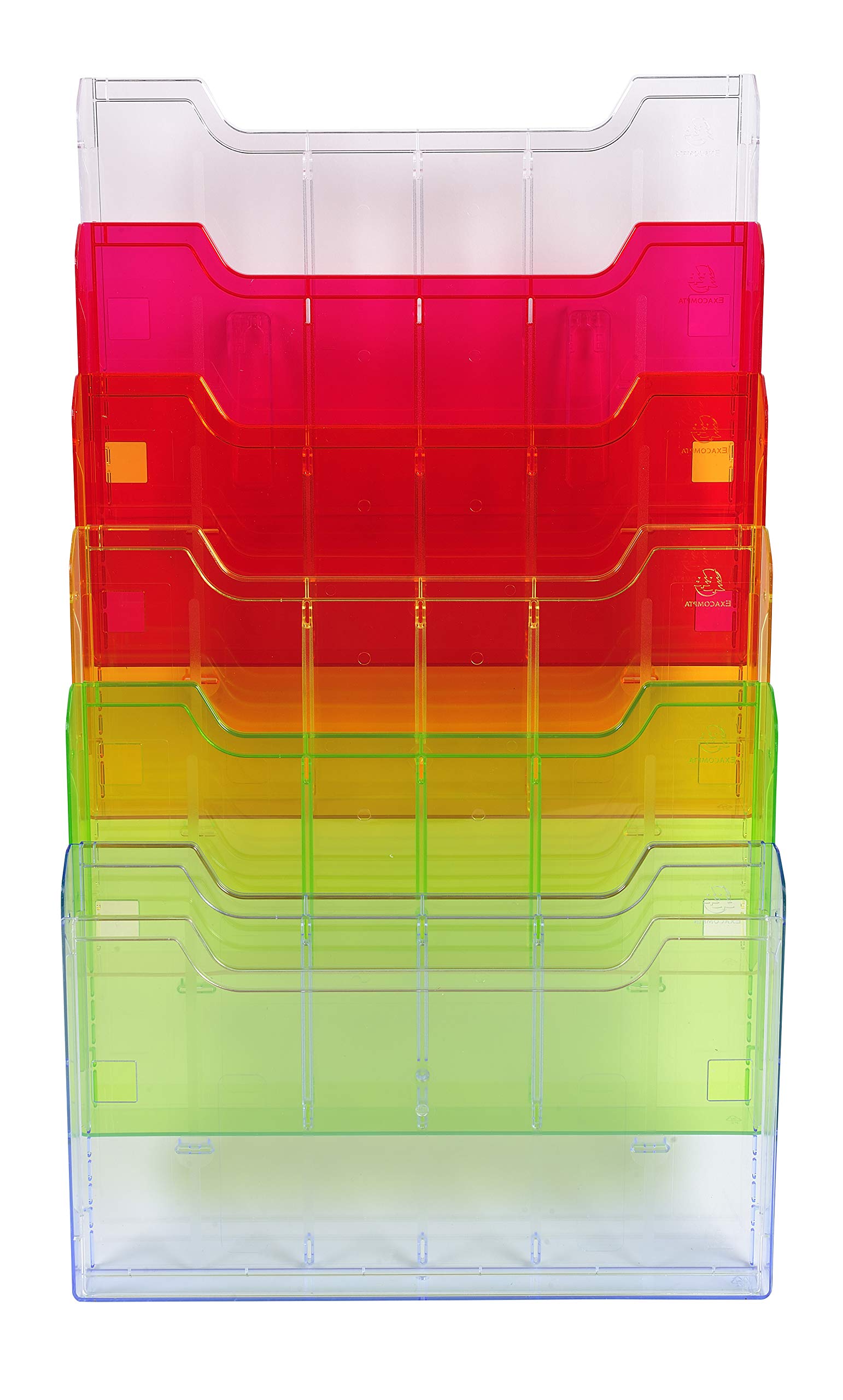Exacompta - Ref 64299D - Wall Literature Display Holder - 113 x 327 x 523mm in Size, Suitable for Horizontal A4 Documents, 6 Compartments, 26mm Deep Pockets - Harlequin Translucent