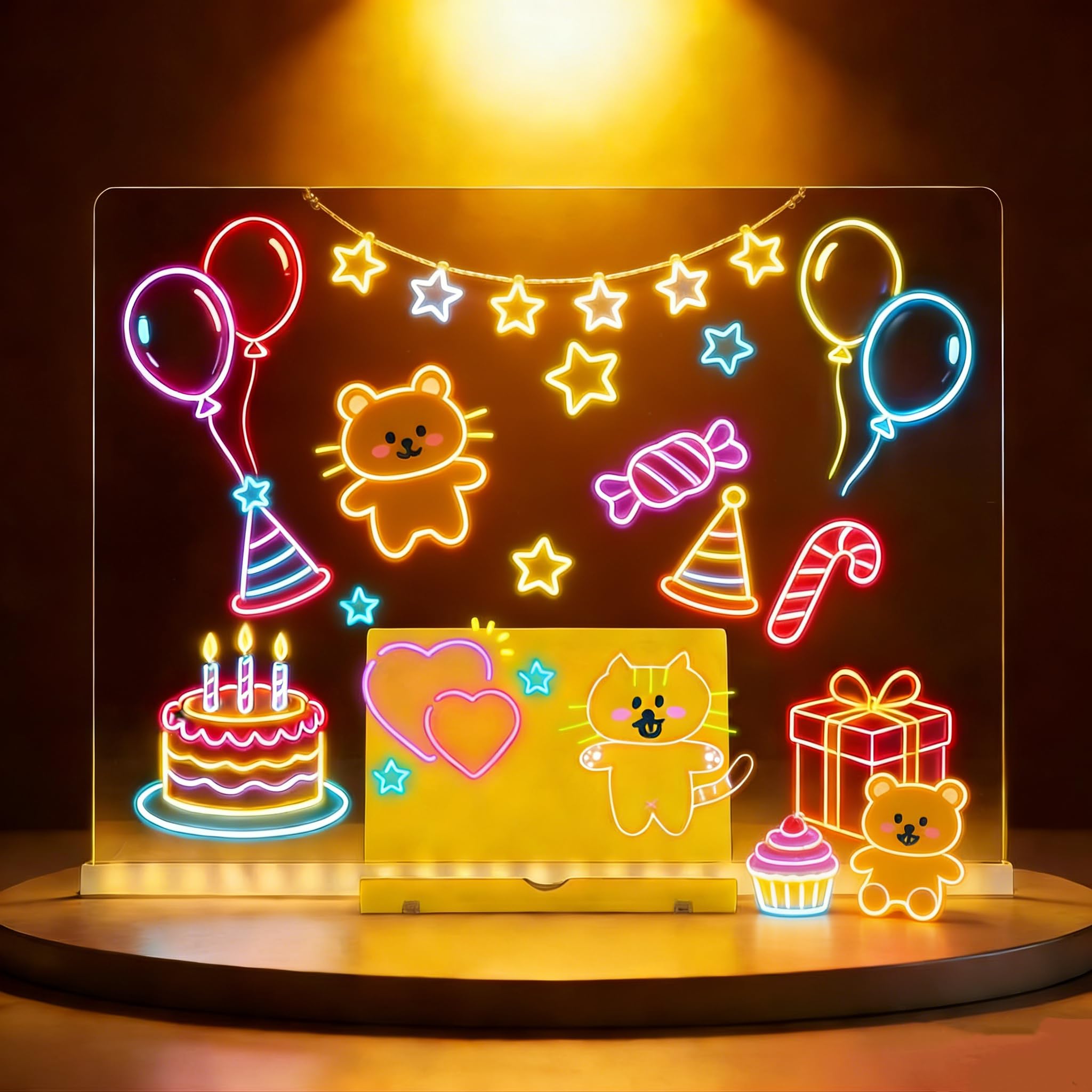 LED Note Board with 7 Colors Pen for Back to School 30x20cm Acrylic Drawing Dry Erase Boards Light up Message Advertising Noteboard Neon Glow Memo Writing Board for Office Store Festival Kid Gift