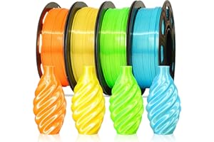 1.75mm Silk Shiny PLA 4 in 1 Bright Colors Bundle Pack: Silk Yellow/Lime Green/Orange/Sky Blue, Each Spool 250g, 4 Spools Packed, Total 1Kg 3D Printing Filament Material with Extra 3D Tool by MIKA3D