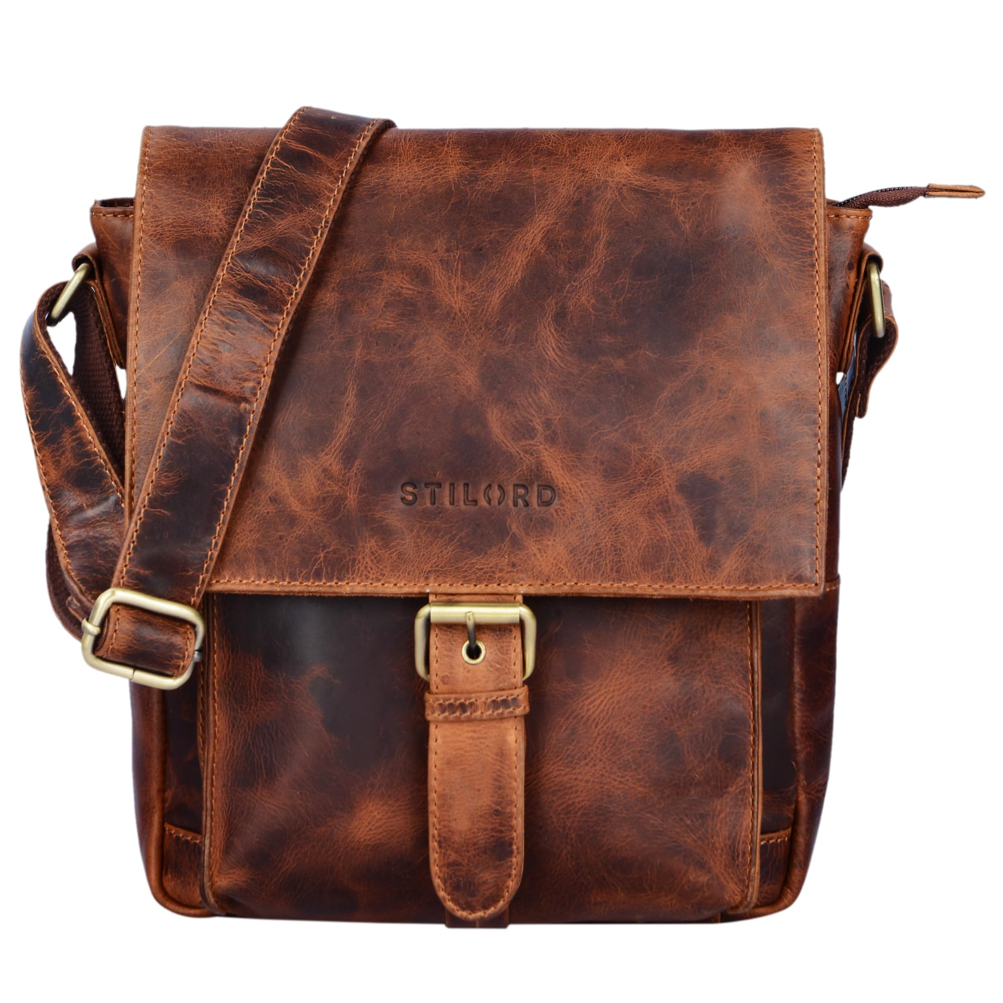 STILORD "Nevio" Men's Leather Shoulder Bag | Small Messenger Bag Elegant Vintage Design | Crossbody Bag for 10.1 Inch Tablet iPad Genuine Leather Colour:Kara - Cognac