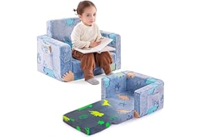 Yojoker Toddler Chair Couch, Comfy Fold Out Glow in The Dark Kids Sofa with Pocket Kids Furniture Convertible Sofa to Lounger for Playroom, Toddler Armchair