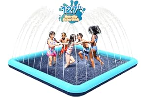 Bilibara 127'' Splash Pad for Dogs, Non-Slip Sprinkler for Kids, Square Splash Pad for Kids Ages 4-8, Splash Pads for Toddlers 1-3, Dog Sprinkler Shallow Pool, Outdoor Water Toys for Backyard, Teal