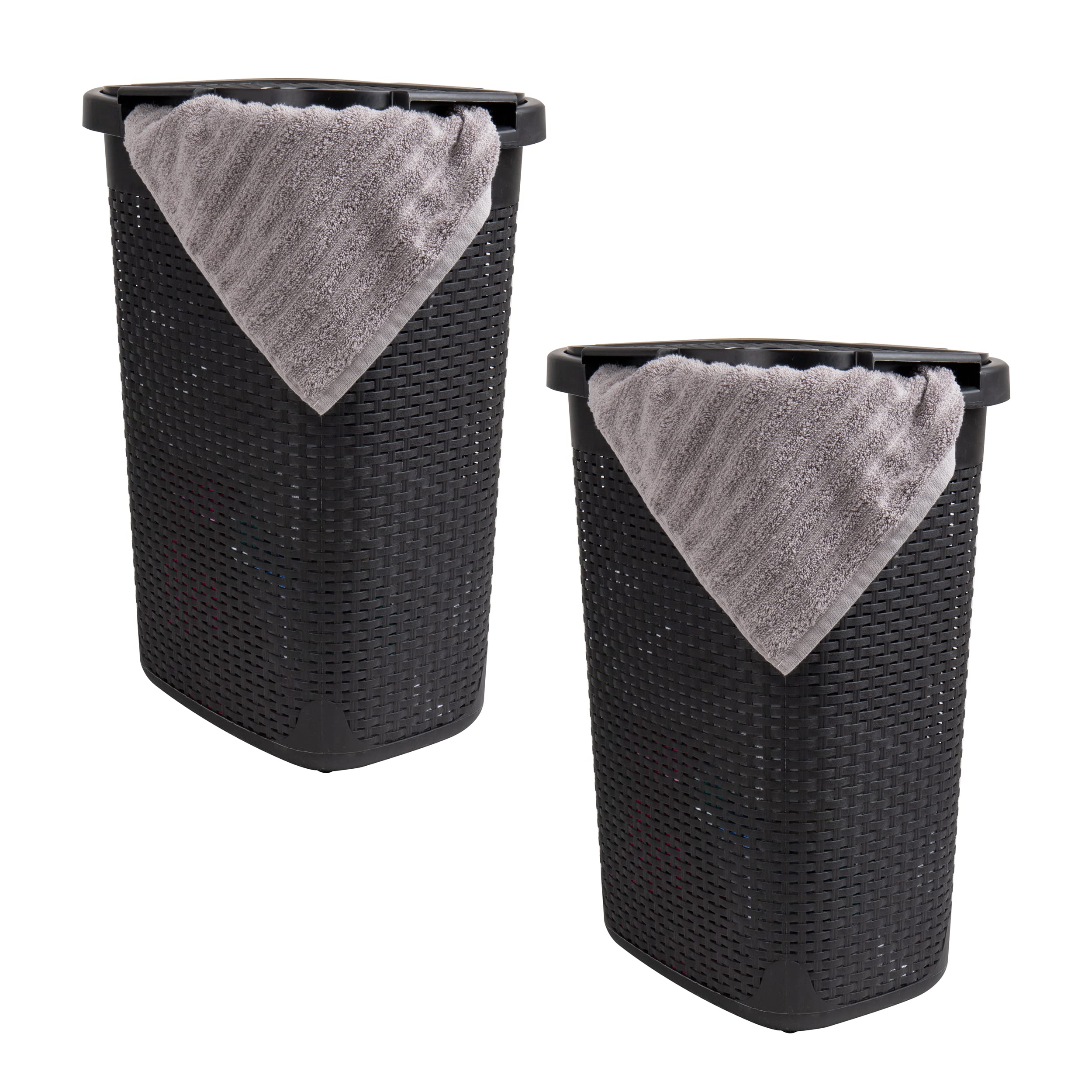 Photo 1 of ***ONLY ONE*** Mind Reader Slim Laundry Hamper with Lid, 60L Tall Clothes Basket, Narrow Tapered Design for Bathrooms, Closets and Laundry Rooms, Plastic, 2 Pack, Black