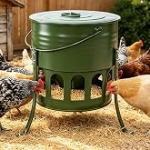 Meyoppm 30lbs Metal Chicken Feeder, 12-Port No-Waste Poultry Feeder | Adjustable Height, with Powder-Coated Rust-Proof Finish , Ideal for Chickens Ducks Geese, Backyard Farms, Avocado Green