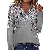 HOTOUCH Womens Fall Tunics Long Sleeve Tops Cross V Neck Shirts Loose Casual Blouses with Decor Button