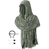 Unisex Medieval Renaissance Hooded Cowl Multifunctional Scarf Shawl Cape Halloween Cosplay Costume Brooch Accessories Set