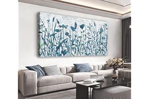 Large Plant Wall Art for Living Room Decor Framed Art Plant Blue Flowers Canvas Pictures Modern Artwork Botanical Canvas Prin