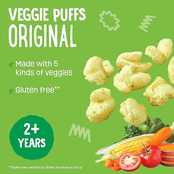 EARTH’S BEST ORGANIC VEGGIE PUFFS FOR TODDLERS 2 YEARS OLD AND UP, ORIGINAL FLAVOR, 1.55 OUNCE BAG