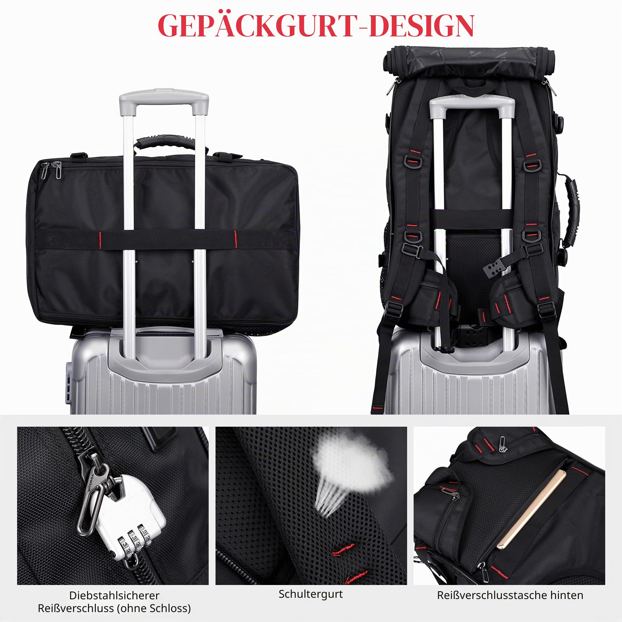 WITZMAN Reiserucksack Herren Groß Nylon Laptop Rucksack Fit 16 Zoll Reiserucksack Reisetasche mit Schuhfach für Flugzeug Reise(B682 Schwarz) 5