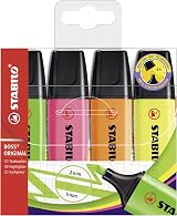 STABILO BOSS ORIGINAL Highlighter Pack 4 Yellow Orange Green Pink