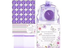 MTLEE 50 Sets Baby Shower Candle Favors for Guests Including 50 Pcs Tea Light Candles and 50 Thank Tags and 50 Return Gift Bags for Baby Shower Gender Reveal Party Supplies(Purple,Butterfly)