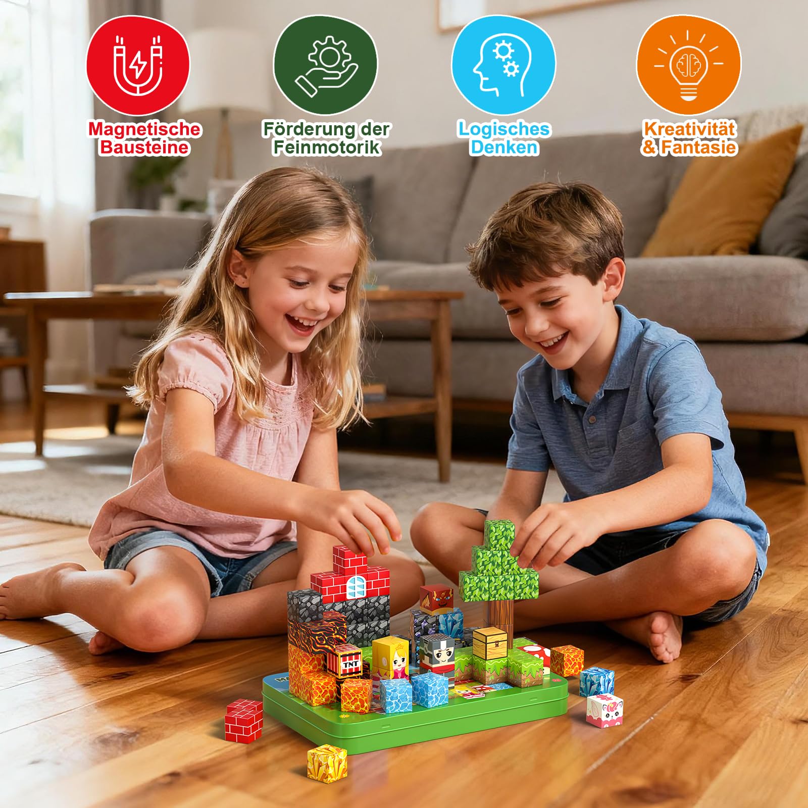 Magnetische Bausteine, 60PCS Reise Magnetic Building Blocks, Magnetisches Reise Spielzeug mit Eisenbox, Kreative Magnetsteine Würfel Spiel Spielzeug Geschenk ab 3 4 5 6 7 8 9+ Jahre Junge Mädchen 8