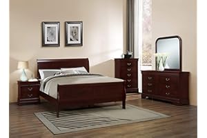 GTU Furniture 5pc Queen Size Sleigh Bedroom Set Louis Philippe Style in Cherry Finish (Cherry)