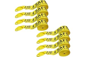 Mega Cargo Control 4" Winch Strap with Twisted Sewn Loop, 30 Feet Long, Heavy Duty Trailer Tie Down for Safe Cargo Securement, Loop End Fitting for Easy Attachment, Yellow (8 - Pack)