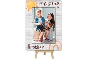 OXRUN Boho Rainbow Photo Frame, Me & My Brother Wooden Picture Frame with Easel, 4x6 Photo Insert, Newborn Gifts, Nursery Decor - A05