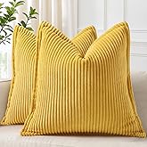 decorUhome Spring Corduroy Mustard Yellow Throw Pillow Covers 20x20 Set of 2 Decorative Soft Boho Farmhouse Couch Pillow Covers for Living Room Bed Sofa Broadside Striped Pillow Cases