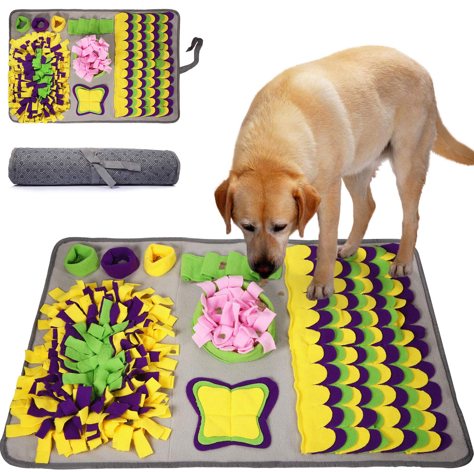 McNory Dog Snack Rug - Meadow Style, Green - Dog Training Mat, Washable, Foldable, 70 x 50 cm