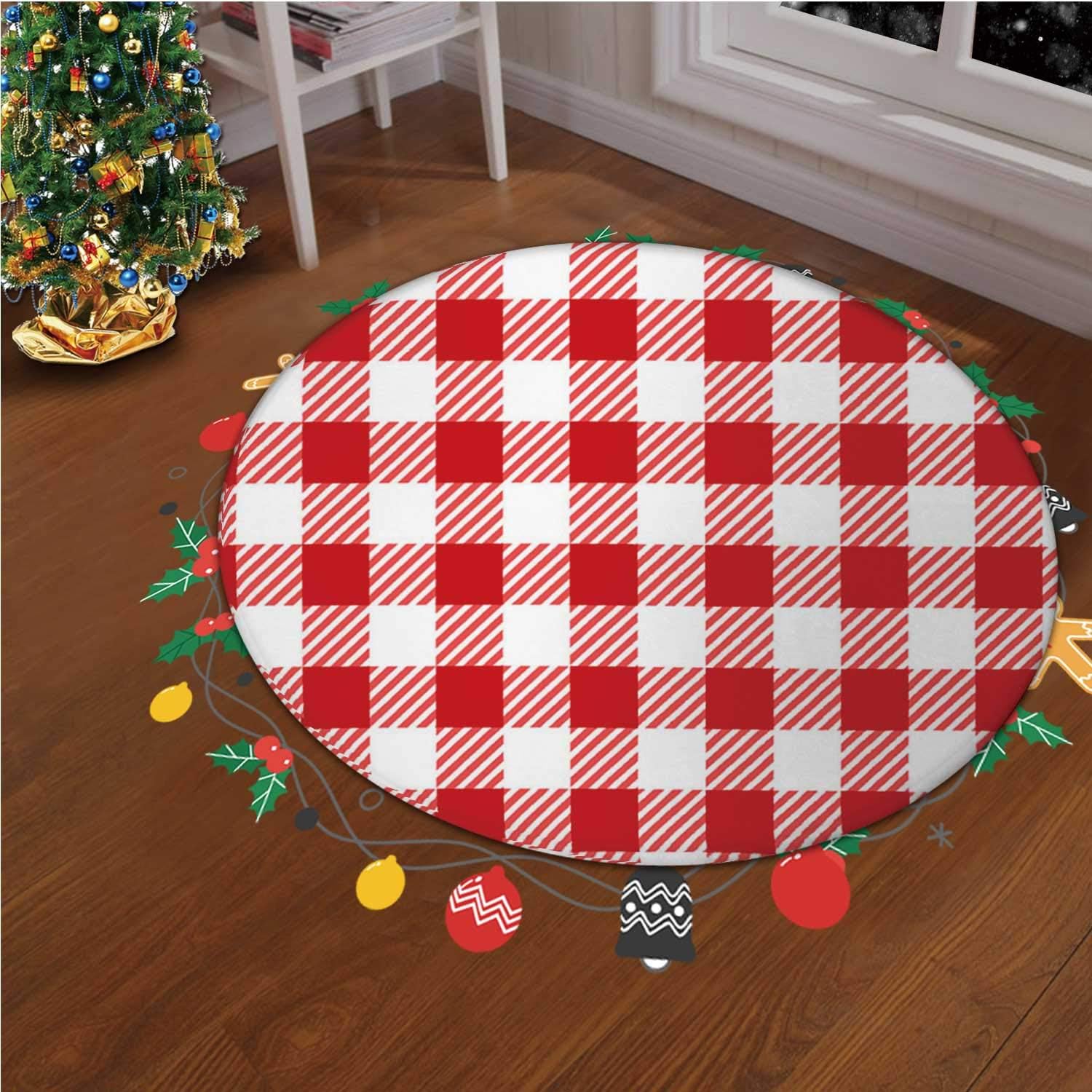 Seamless Gingham Tablecloth Tartan Plaid Vector Merry Christmas Round Area Rug Living Room Bedroom Study Soft Carpet Floor Mat Accent Home Decor,okjeff31562o,6.23 ft
