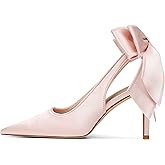 Mattiventon Slingback Heels for Women Pointed Closed Toe Stiletto Heels with Bow Tie Wedding Shoes for Bride Satin Prom Party Dress Pumps