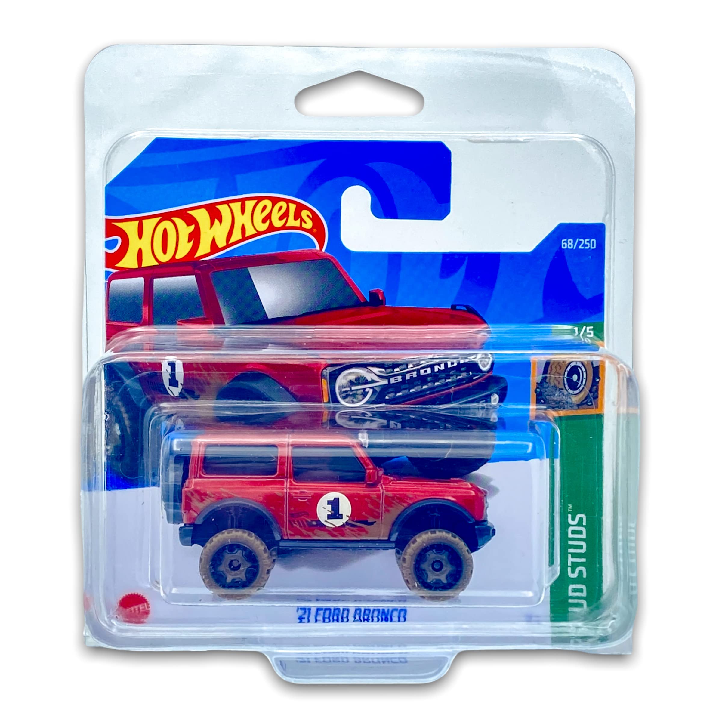 Hot Wheels '21 Ford Bronco (Red) 1/5 Mud Studs 2022 - 68/250 (Short Card) *** COMES IN A KLAS CAR KEEPER PROTECTIVE COLLECTORS CASE *** HCW91