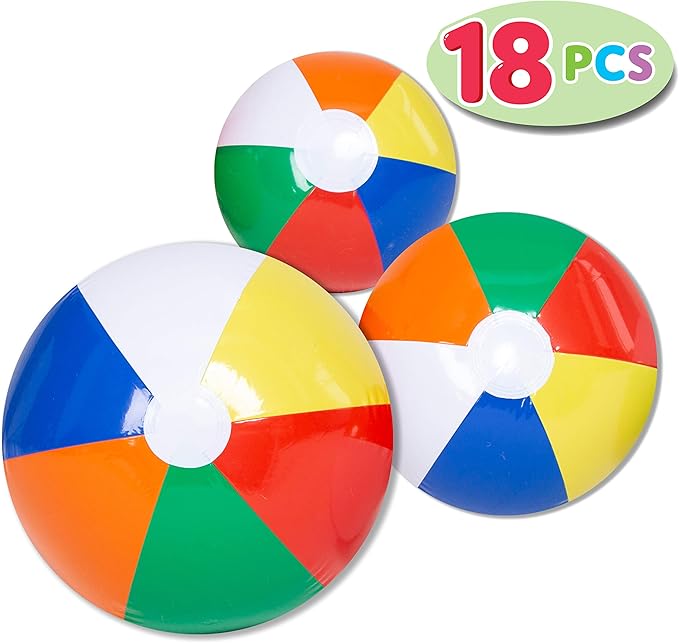 JOYIN Rainbow Beach Balls (18 Pack), Combo Set Include 18 Inflatable