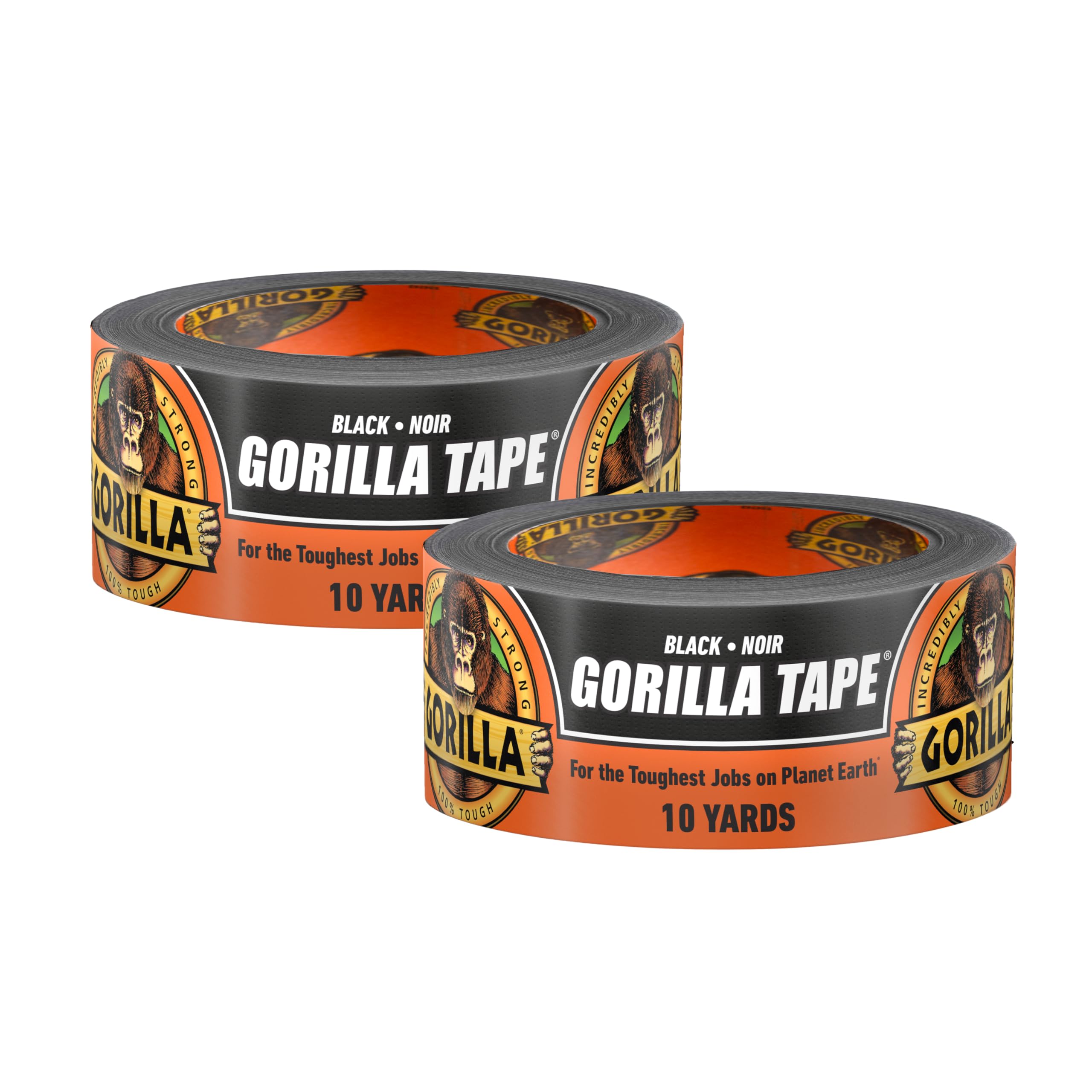 Gorilla 6012110 Duct Tape, 1.88" x 12 yd, Black, (Pack of 2), 2-Pack