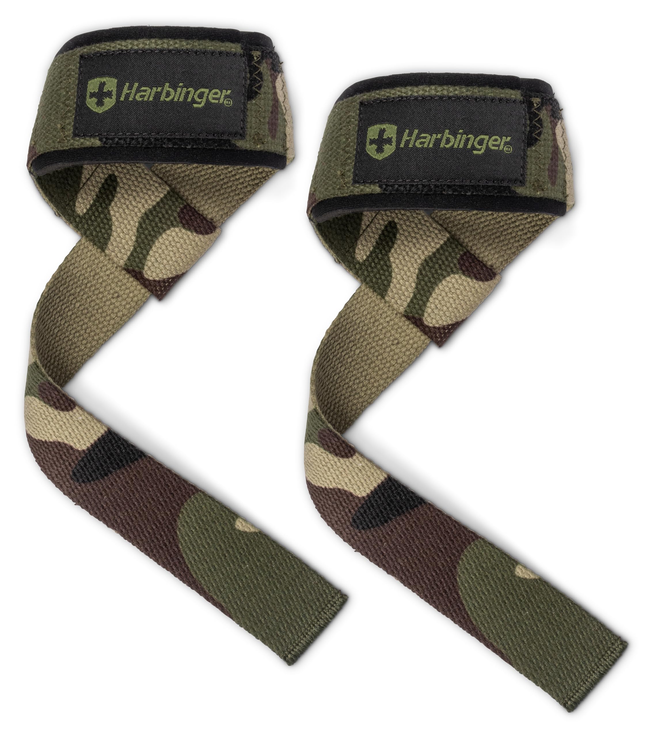 Harbinger 21.5" Padded Cotton Lifting Straps-Extended Length Allows for Stronger Grip,Heavy Duty Stitching and Merrowed End Tabs Increases Durability,Ideal For Heavy Lifting,One Size,Camo