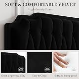 Yaheetech 5ft King Bed Frame Upholstered Platform Velvet Headboard Black view 4
