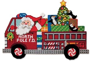 DESIGNWORKS INK Firetruck Santa Plastic Canvas Wall Décor Kit