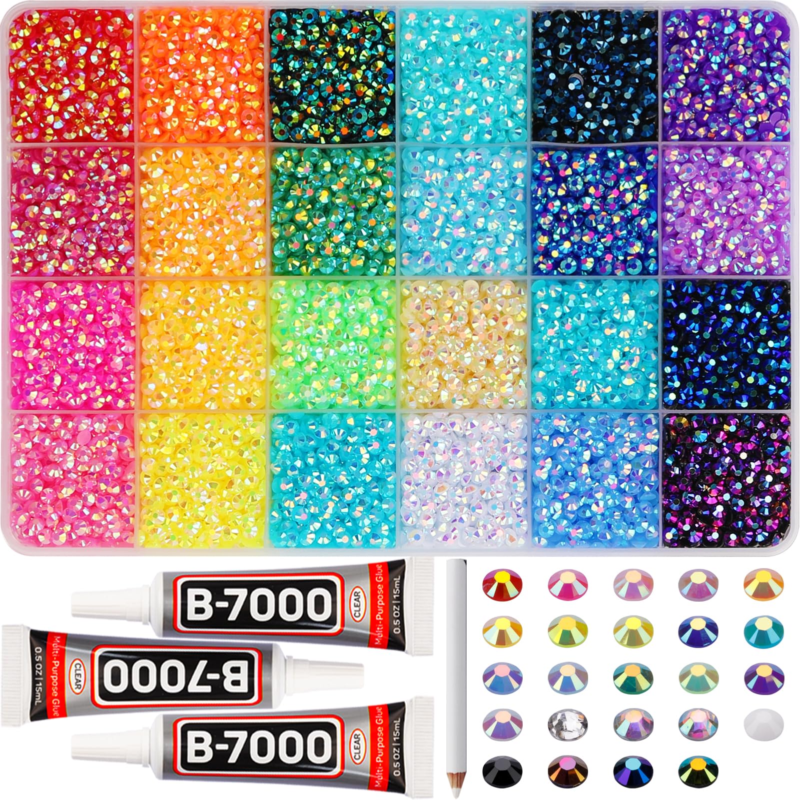 Photo 1 of 17000Pcs Resin Rhinestones for Bedazzling Crafting, 4mm Jelly Multicolor Bedazzled Rainbow Flatback Gems Set, Colorful Bedazzler Jewel Gemstone for Clothes Crafts Clothing Nail Art with B7000 Glue