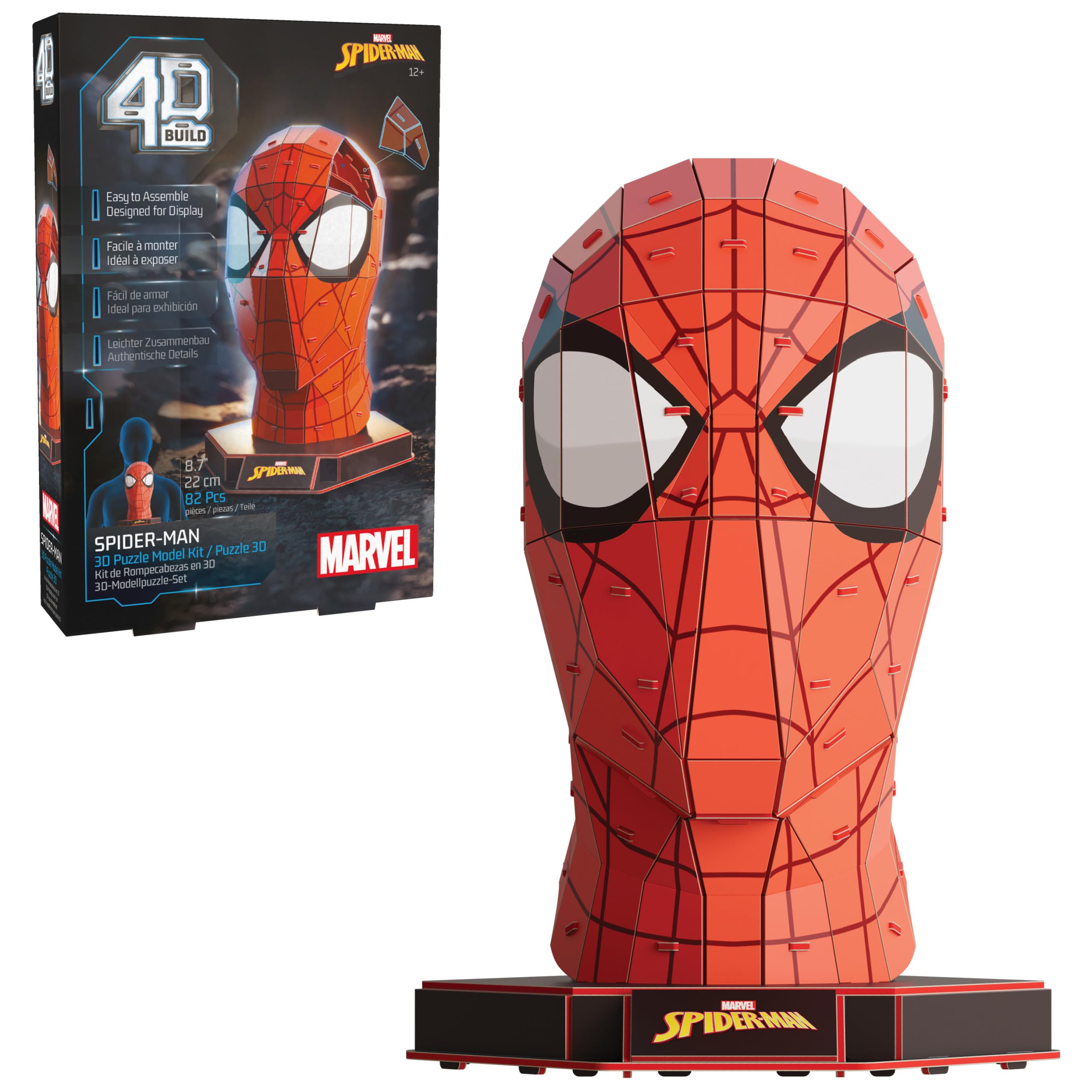 Spin Master 4D Build, Puzzle 3D Marvel Spider-Man 82 pièces avec support | Décoration de bureau Spider-Man | Jouets de