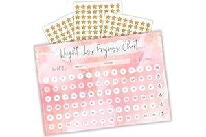 TEMPLATABLES Weight Loss Progress Chart Poster with 88 Gold Star Stickers – A4 Size | Pastel Pink Watercolour Design | Thick 450gsm Card | Track Every Pound Lost | Wall Chart for Slimming Motivation (Pink)