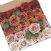 Ling's moment Artificial Flowers, 25Pcs 3" Roses in Amber Shades, Realistic DIY Foam Floral Decor for Wedding Bouquets/Centerpieces, Outdoor Party Backdrops, Room/Table, and Garden/Pot Decorations