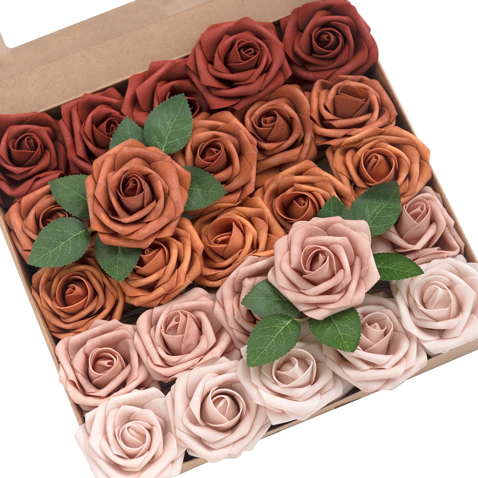 Ling's moment Artificial Flowers, 50Pcs 3" Roses in Amber Shades, Realistic DIY Foam Floral Decor for Wedding Bouquets/Centerpieces, Outdoor Party Backdrops, Room/Table, and Garden/Pot Decorations Image